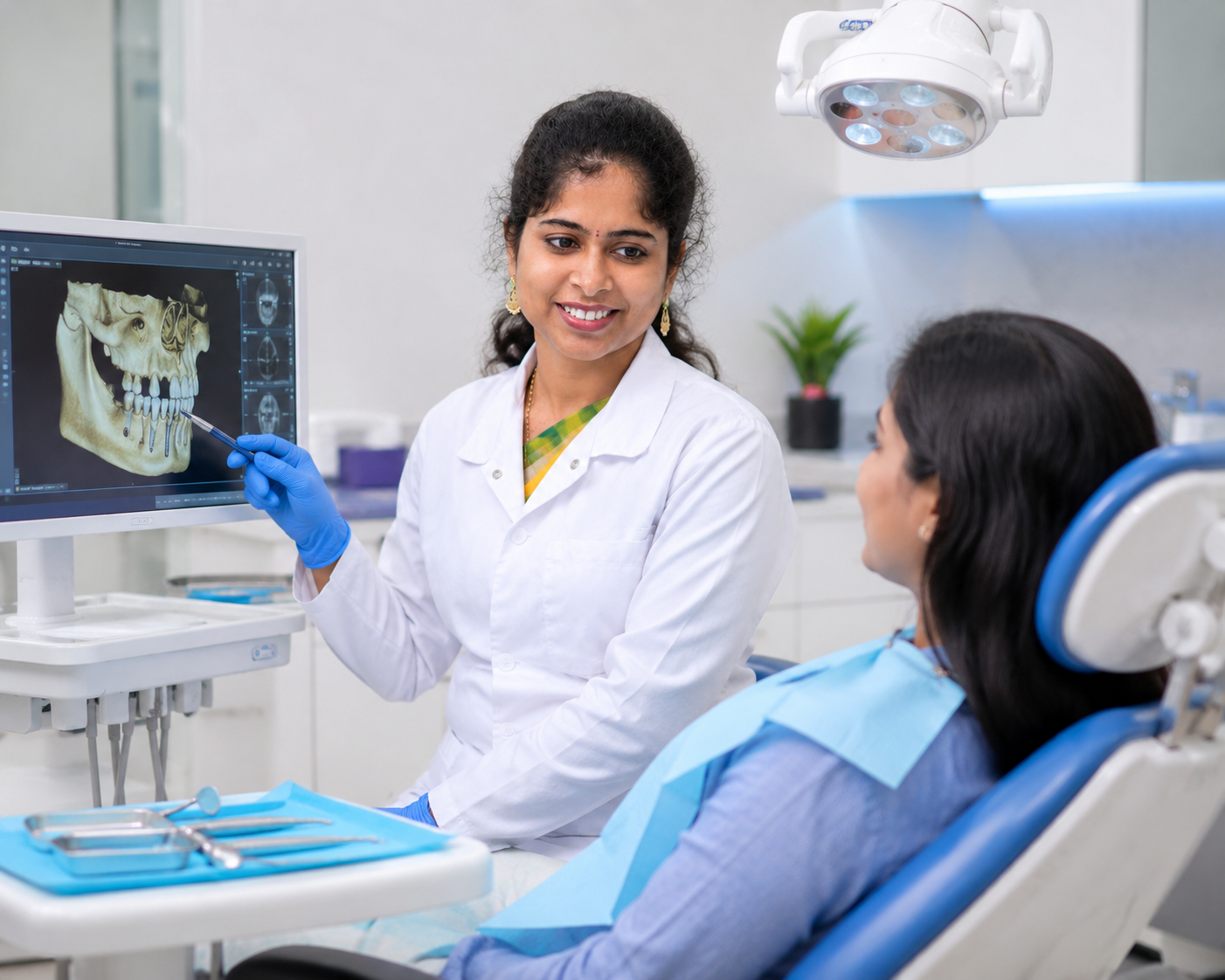 Manohar Dental doctor discussing advanced dental care with a patient