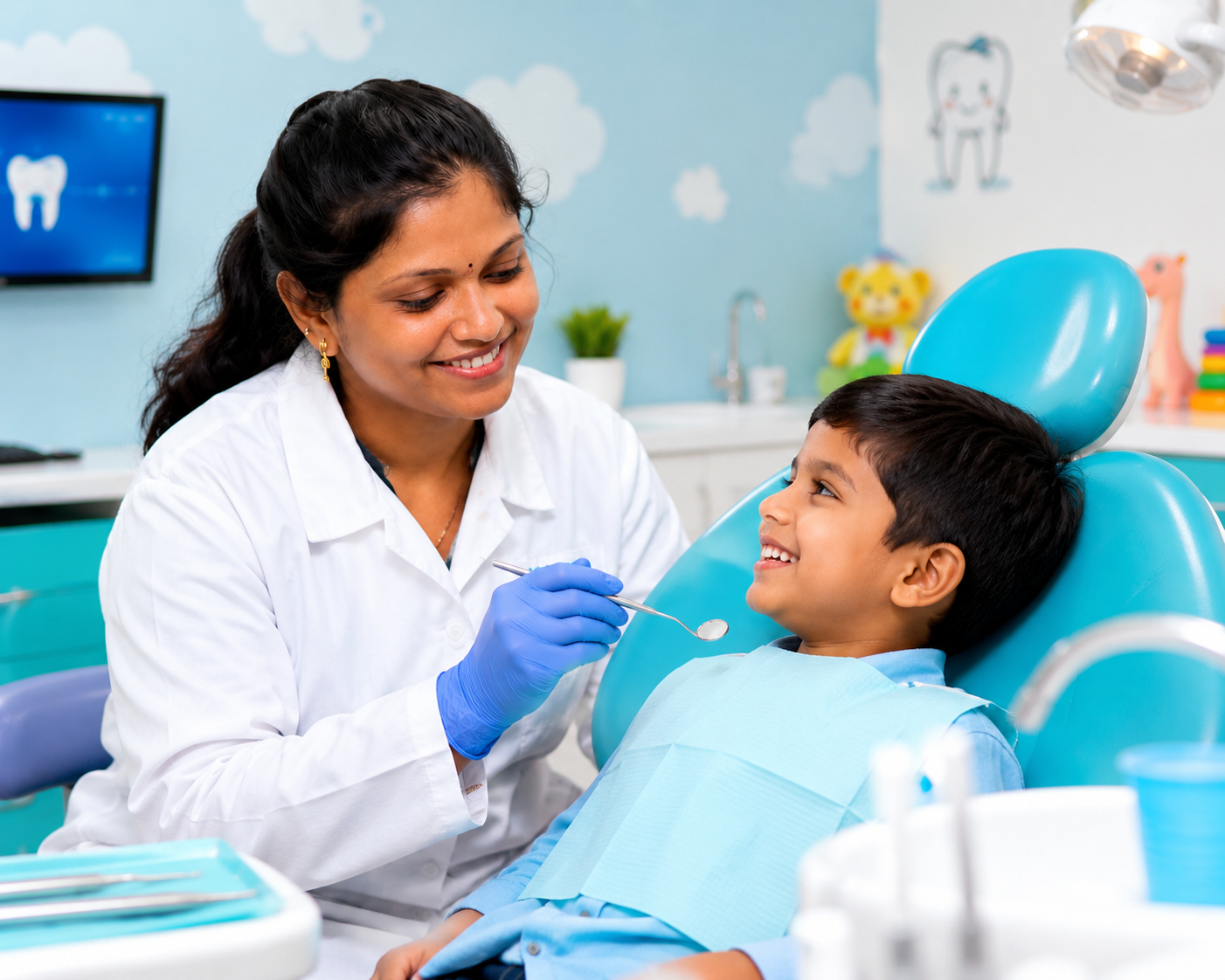 Manohar Dental doctor providing gentle pediatric dental care to a child